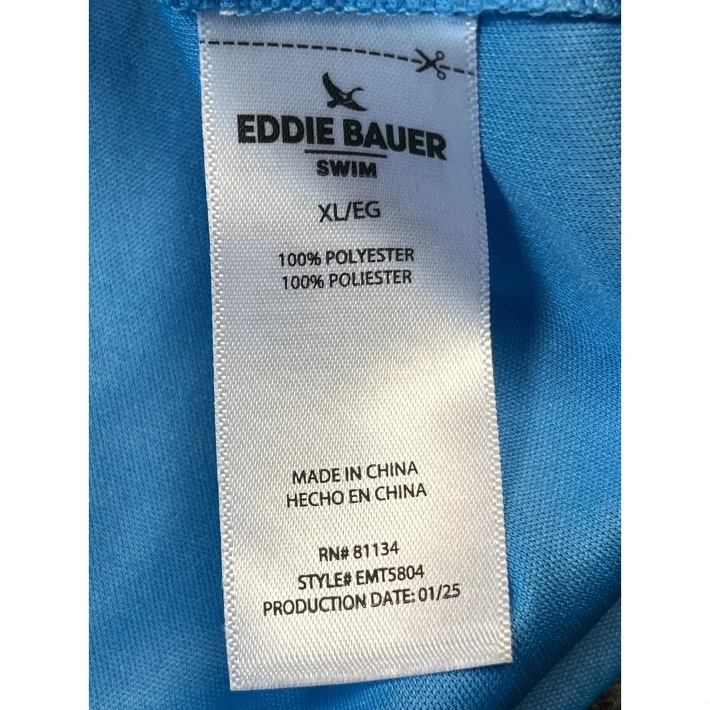 Eddie Bauer Swim Mens XL Island Blue Hooded Long Sleeve UPF 40‎ Rash Guard